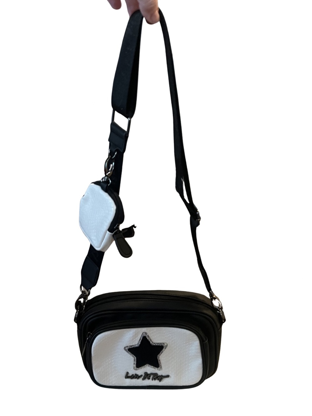 Luv Betsey Black & White Snakeskin Star Camera Bag NWT - Picture 2 of 6